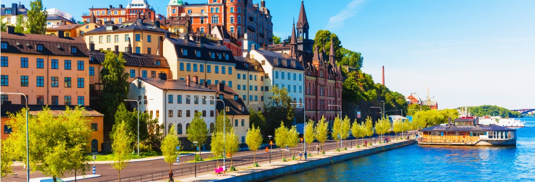 Stockholm’s Old Town pictured from the water during the day